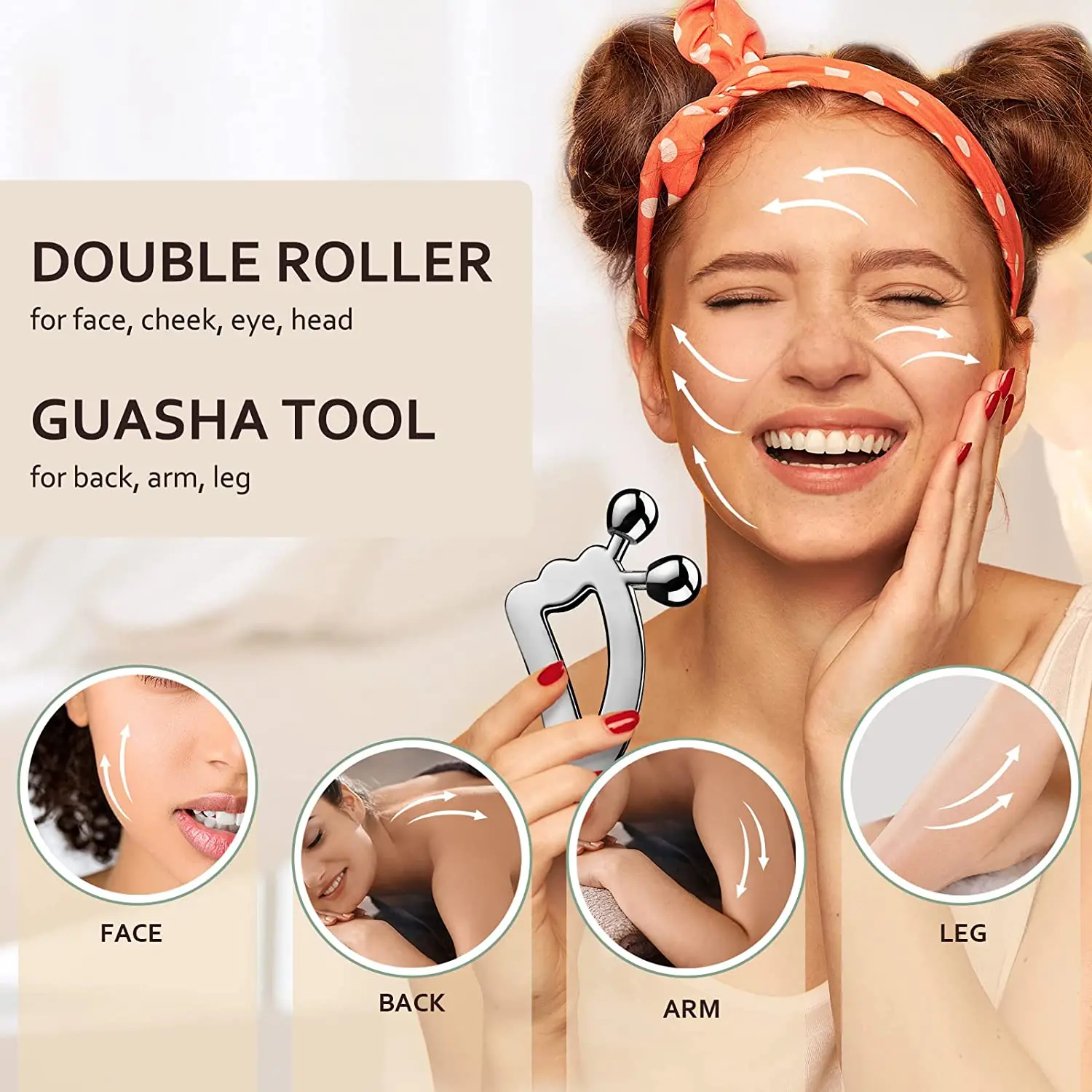 3D 페이셜 롤러 & 구아샤 도구 스테인리스 스틸 마사 - Skincare Scora 리뷰 및 가격